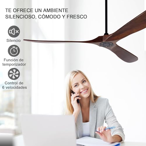 BOJUE 72 inch Ceiling Fans without Lights, Large Wood Ceiling Fan no Light with Remote, Outdoor Ceiling Fan for Patios Porch Living Room Offic, 6 Speed, Quiet DC MotorDeep Walnut Blades by BOJUE - Used condition - Image 4