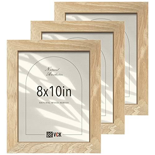 Vck 8X10 Picture Frame Set Of 3, Natural Solid Wood Beige Photo Frame, Exclusive Wood Grain, Table Display Or Wall Hanging #TOP7