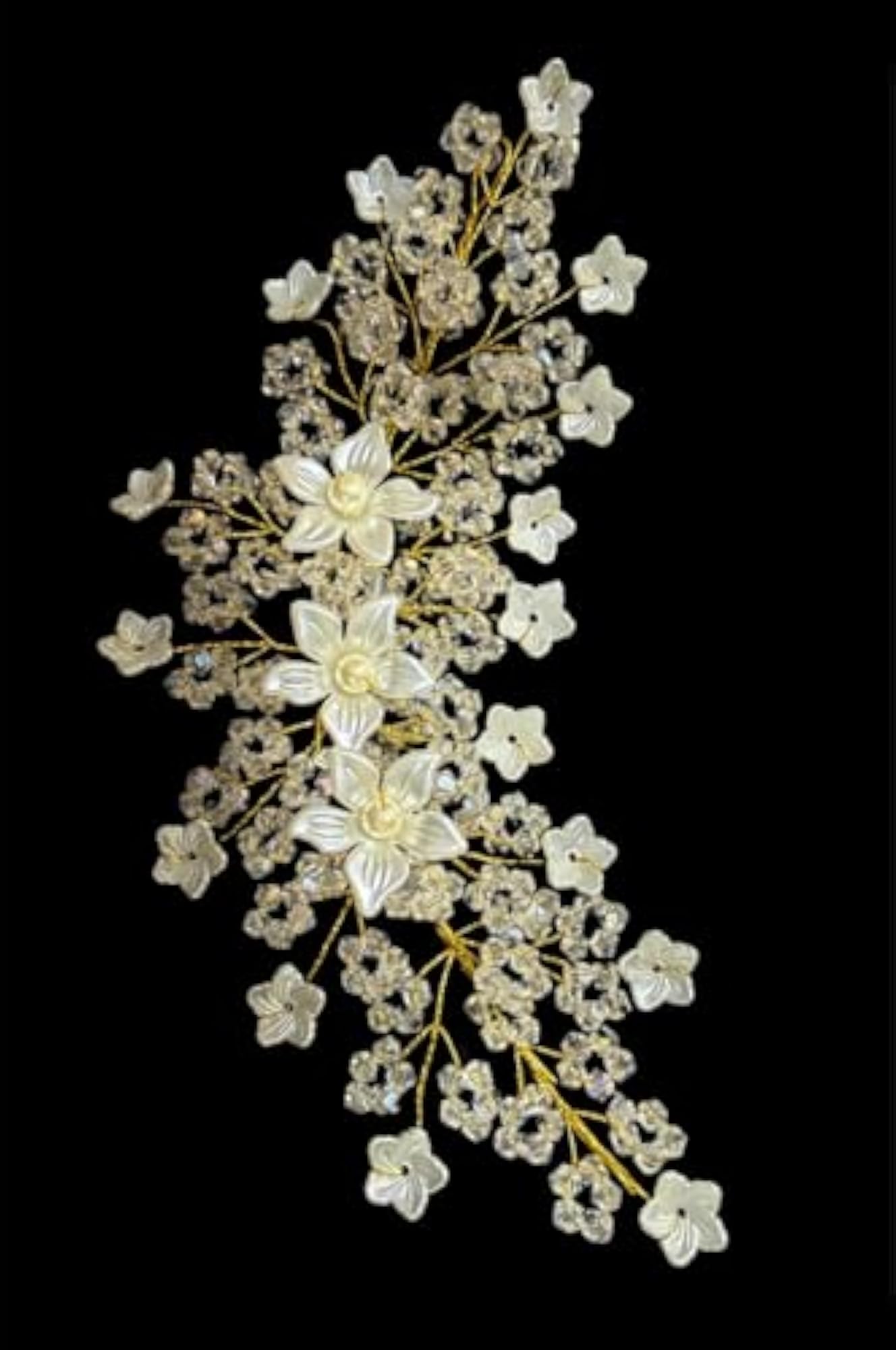Bridal Hair Accessory with Silver Flowers & Crystal Beads