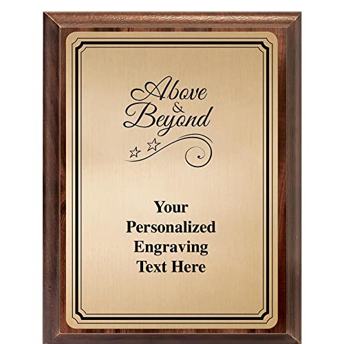Crown Awards Above and Beyond Plaque Award, 7x9 Personalized Gold Recognition Metal Trophy On Walnut Wood Plaque with Custom Engraving
