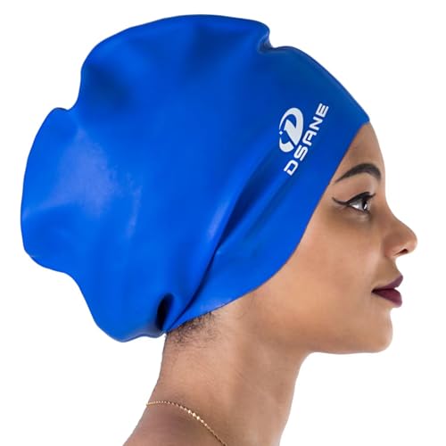 Dsane Extra Large Swimming Cap for Women and Men,Special Design Swim Cap for Very Long Thick Curly Hair&Dreadlocks Weaves Braids Afros Silicone Keep Your Hair Dry(Blue/XXL)