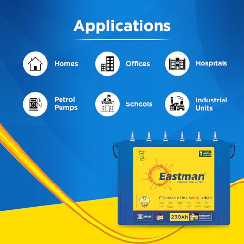 Image of Eastman EM23060TT | Tall Tubular | 230 AH Inverter Battery |Warranty 72 (36+36) Months for Home & Office