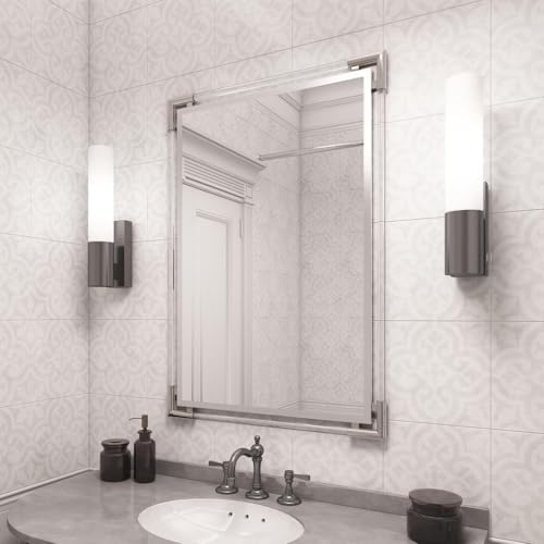 Howard Elliott Collection Elsie Rectangular Wall Mirror, Silver Clear Acrylic and Polished Stainless Steel Frame Vanity Mirror for Bathroom, Bedroom, Living Room & Modern Home Decor, 38.5 x 26.5 Inch