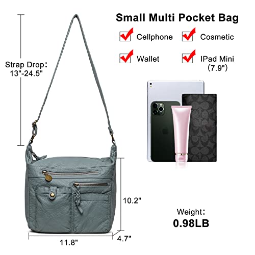 Keyli Crossbody Bags Christmas Gifts For Women Soft Washed Leather Crossbody Purse Retro Classic Shoulder Bags Messenger Lightweight Waterproof Satchels With Multi Pockets Travel Shopping Blue #TOP3