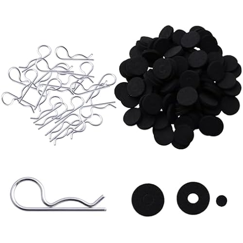HobbyPark 200pcs RC Clips Pins & Foam Washers for 1/10 1/12 Scale Traxxas Redcat HPI Himoto HSP Exceed RC Cars Parts Trucks Buggies Body Shell Replacement (Silver Clips)
