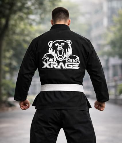 X RAGE Bear Premium BJJ Gi – 450g Lightweight Cotton, Durable & Easy to Wash – Brazilian Jiu Jitsu Uniform (Black, A3) - Image 2