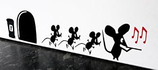 uksellingsuppliers Mouse Hole Wall Sticker The Pied Piper Mouse Skirting Board Wall Art Sticker Vinyl Decal 19cm x 5cm.Black with Red Notes