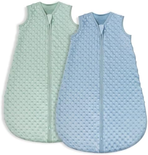 Yoofoss Baby Sleep Sack Wearable Blanket for Babies 100% Cotton 2-Way Zipper TOG 0.5 Toddler Sleeping Sack 3 Pack, Comfy Lightweight Sleep Sacks, 1.5 Tog-blue&green, M