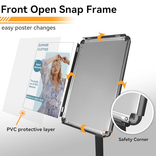 AIKUPNEY Heavy Duty Pedestal Sign holder floor stand Adjustable Sign Stand for Vertical and Horizontal view Poster Stand with Aluminum Frame for Display 11 x 17 inch Black