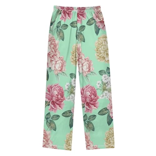 J JOYSAY Peony Blossom Floral Aquamarine Pajamas Pants Soft Long Pajama Bottoms Lounge Sleep Pants Size S-XL2