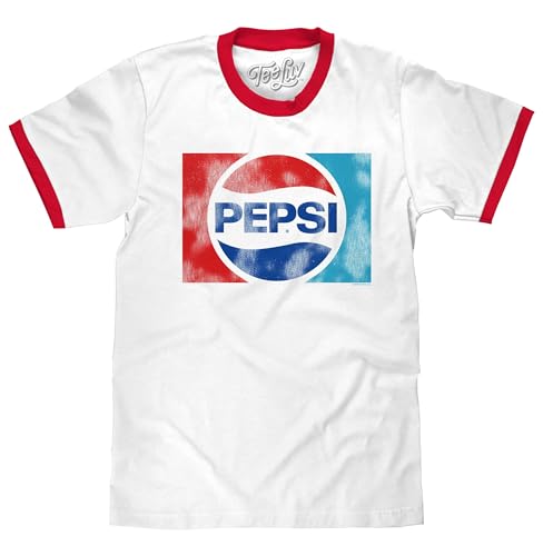 Tee Luv Men's Retro Pepsi Logo Ringer Tee Shirt, White/Red, L