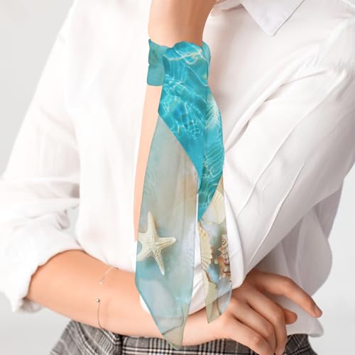 Square Head Scarf Starfish Shells Sea Bandana Silk Feel Like Hair Wrap Shawl Lightweight Scarves Fashion Accessories for Women Girls4