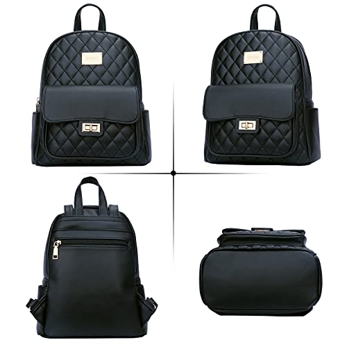 Kkxiu Fashion Small Backpack Purse For Women And Ladies Quilted Synthetic Leather Mini Bookbag (A-Black) #TOP2