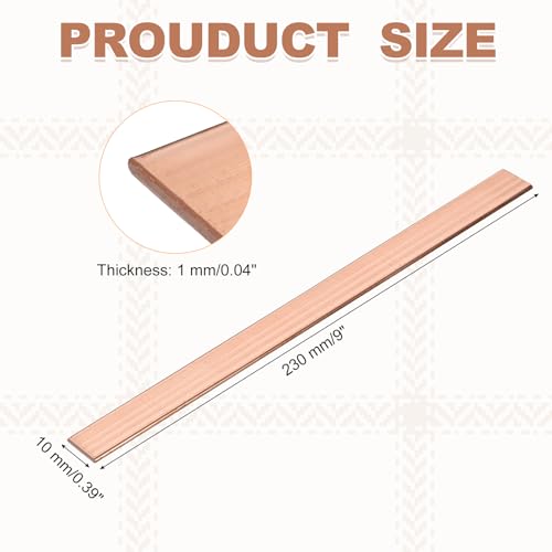 sourcing map Copper Flat Bar, 0.04" x 3/8" x 9'' C110 Solid Copper Bus Bar Stock Plate Solid Metal Sheets for DIY Crafts, Repairs, Electrical (1mm x 10mm x 230mm)