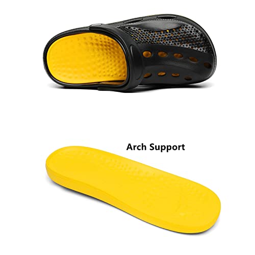Sosowhlte Men's And Women's Arch Support Clogs Garden Shoes Slip-On Outdoor Beach Slippers With Removable Cushion Insole Black And Gold Size 4.5-5.5 Male 5.5-6.5 Female #TOP1