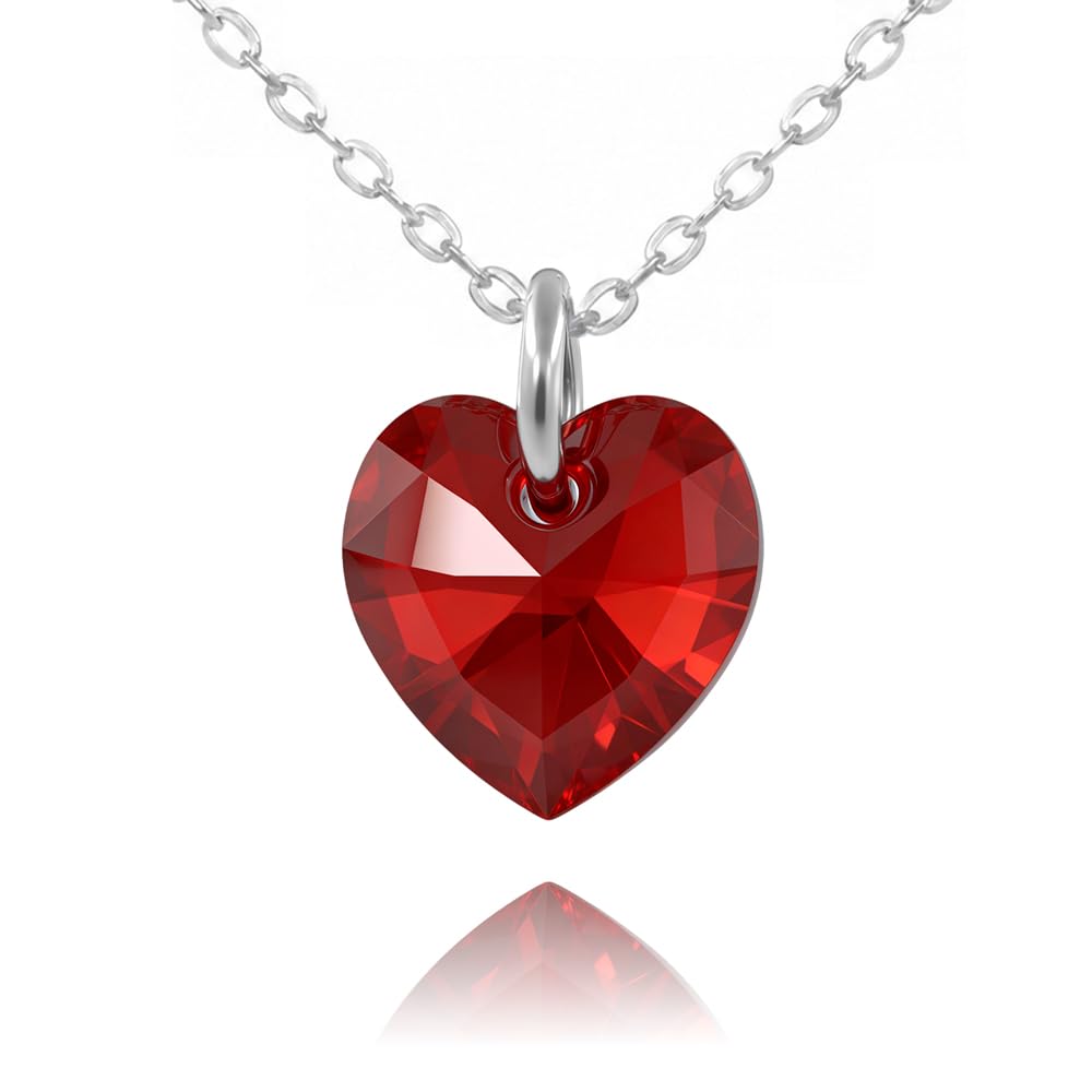 Passo Collar Mujer de Plata 925 con Colgante Corazon de piedra tallada en color - Regalos Originales para Mujer que se envían en una cajita ideal para hacer un regalo (Rojo)