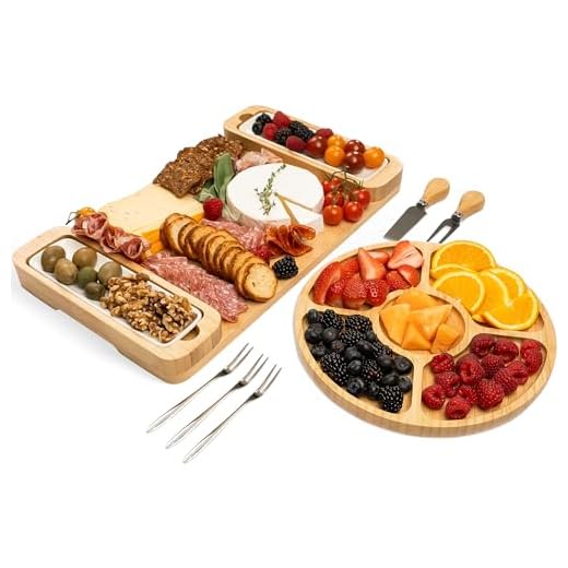 Charcuterie Boards Set, Bamboo Cheese Tray with Serving Accessories