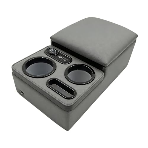 LOOYE Universal Bench Seat Console with Armrest Storage, USB Port, Cup & Phone Holder for Car & Truck, Black (Gray)