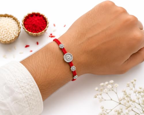 Image of SOMYA By BM Jewellers Sterling Silver Rakhi With Certificate Of Purity For UNISEX Comes With Natural Roli And Chawal