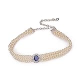 Lovett & Co Pearl Choker Necklace for Women | Lady Diana Inspired 3 Strand Faux Pearl Necklace with Sapphire Blue Crystal | Vintage Statement Jewellery for Bridal & Evening Wear | 30cm with Extender