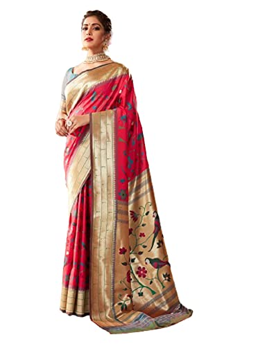 Sari indien en soie Paithani rose pour mariage et grandes cérémonies