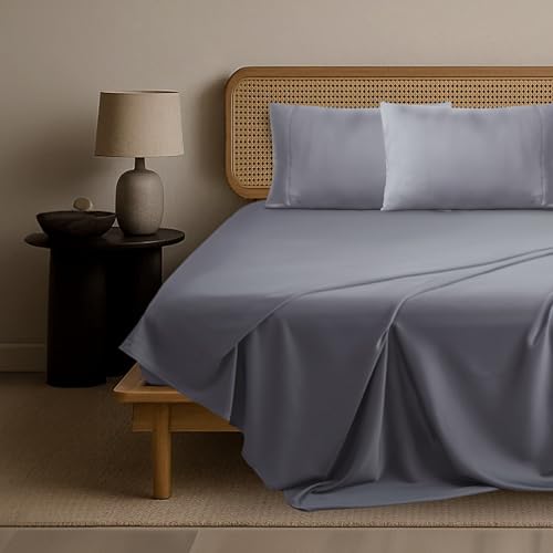Image of Epitex Solid 4 Piece King Sheet Set - Viscose Derived from Bamboo, 1400 Thread Count, Breathable and Cooling Bed Sheets Set, Luxurious Bedding for Hot Sleeper, Deep Pocket up to 16'', Light Grey