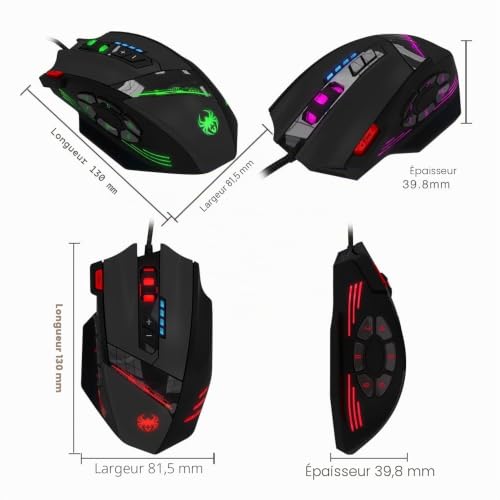 Programmable Laser Gaming Mouse, AFUNTA Gaming Mouse 6 bottons secondaires Soutenez 1000-1500-2000-4000 4 niveaux de commutation DPI, permettre un ajustement à double vitesse, la plus haute mouvement de la souris vitesse jusqu'à 8000DPI avec Total 12 boutons programmables et fonctions des Poids Tuning Cartridge – vue 3
