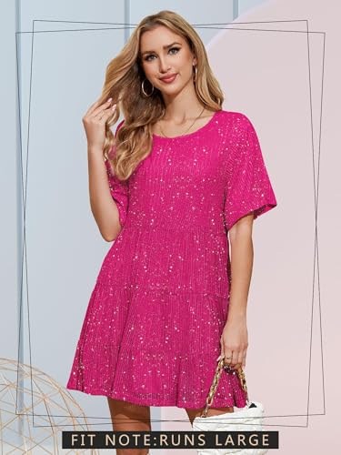 Image of MAYSTEPPE Sparkly Glitter Dress, Sequin Babydoll Summer Dress Short Flowy Tiered Tunic Dress for Women Party Club Night
