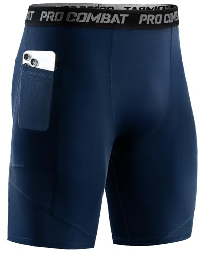 Niksa 1 Piezas Mallas Running Hombre Mallas Cortas Hombre Pantalones Cortos Entrenamiento con Bolsillo para Celular Secado Rápido Transpirable Pantalones Cortos, Azul Marino, L