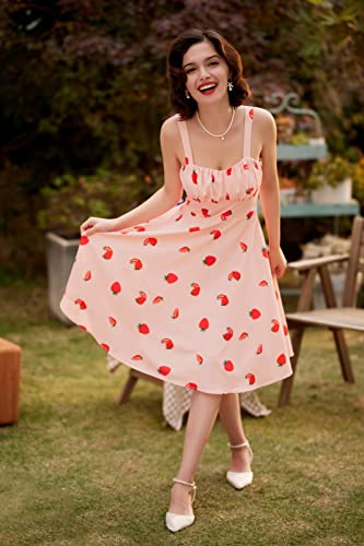 Image of Belle Poque Vintage Floral Dress for Women 2026 Summer A-line Sleeveless Flowy Midi Elegant Wedding Guest Cocktail Dress