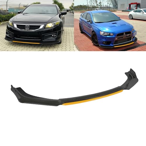 xotic tech front bumper lip chin spoiler splitter diffuser protector body kit compatible with honda accord civic or volkswagen mk5 mk6 mk7 or kia optima or mitsubishi lancer carbon black w/yellow 4pcs