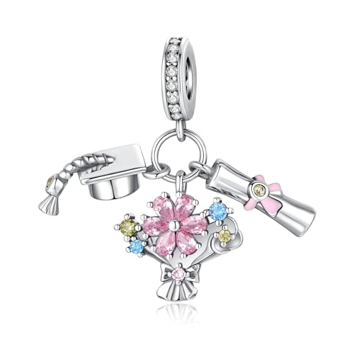 Alstade Graduation Triple Dangle Charm 925 Sterling Silver Charms fits Bracelets and Necklace Pendant Bead Charms Jewelry Present for Women Family Friends