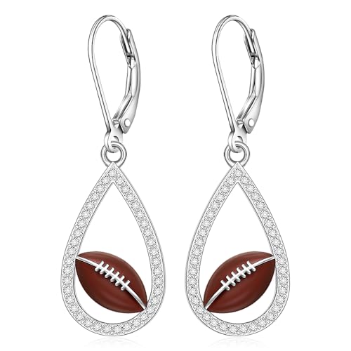 Football Earrings for Women 925 Sterling Silver Dangle Drop Football Earrings for Women Small Rugby Ball Earrings Gifts for Football Lovers