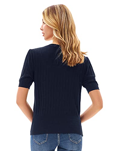 Soft Knit Sweaters For Women Short Sleeve Lace Shrugs Bolero Cardigans Button Down Blouse Navy Blue Xl #TOP2