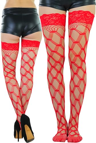 Image of ToBeInStyle Women's Multi-Strand Large Diamond Fence Net Thigh High Stockings
