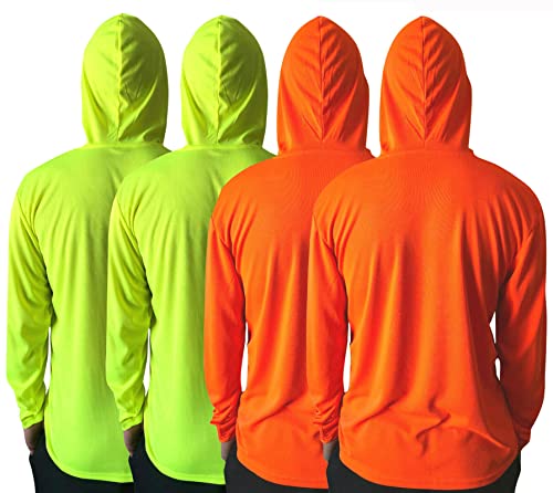 Men UPF 50+ Sun Protection Breathable T Shirt Long Sleeve Workout T-Shirts with Hood (4Pcs Mix (2 Neon Yellow/2 Neon Orange), XL) - Thumbnail 4