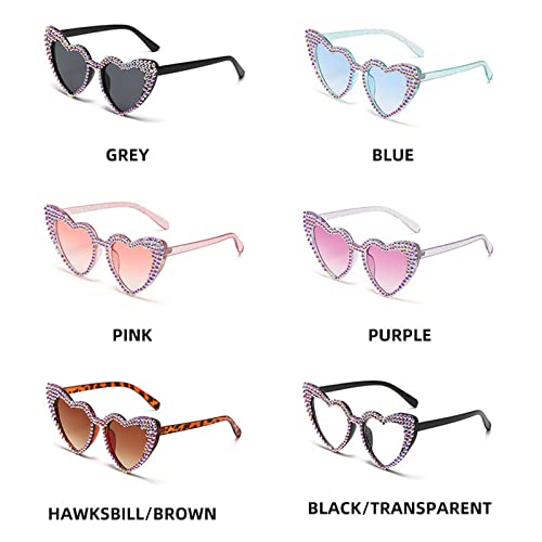 Mincl Cute Women Heart Sunglasses Fashion Shiny Bling Diamond Sunglasses Polygonal Pink Rhinestone Sunglasses Uv Protection (Black) #TOP4