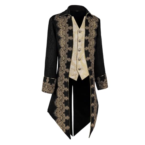 Bvfjqup Mens Steampunk Medieval Tuxedo Jacket Embroidery Tailcoat Vintage Gothic Tuxedo(2XL,YT2303BK) by Bvfjqup - Image 2