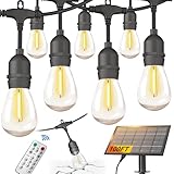 BLIATLUS 100FT Solar String Lights Outdoor Waterproof with Remote Control Solar Patio Lights 30+2 shatterproof LED E26 S14 Bulbs for Porch Garden Market Bistro Patio Backyard Fence