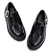 Coutgo Girls Mary Jane Dress Shoes Platform Loafers School Uniform Chunky Heel Closed Toe T-Strap Flats Cool Black