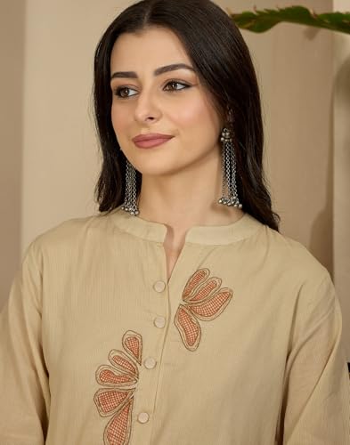 Image of SKYLEE Women's Cotton Embroidered Shirt Kurta Set | Co ord Set
