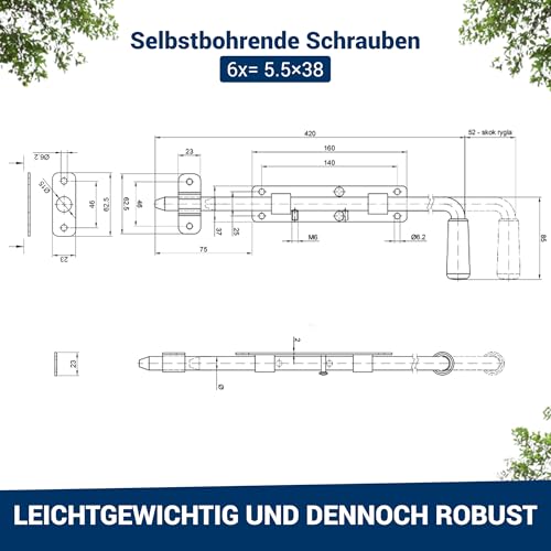 Torriegel Torfix Bolzenriegel 420 mm aus verzinktem Stahl für Garten- und Hoftore