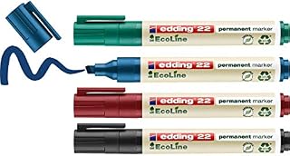edding 22 EcoLine permanent marker set - black, red, blue, green - 4 pens - chisel nib 1-5 mm - waterproof, quick-drying, smear-proof pens - for cardboard, plastic, glass, wood, metal and fabric