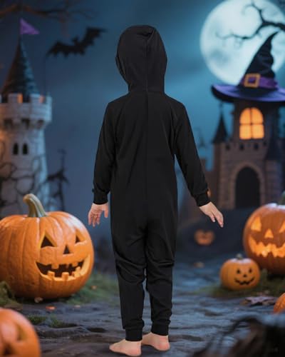 Xumplo Boys Halloween Skeleton Pyjamas Kids One Piece Zip-Up Pjs with Hood and Spooky Bone Print Sleepwear Nightwear 10-12 Years Black - Image 5