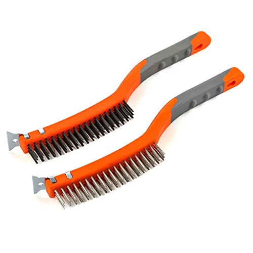MAXMAN Lot de 2 brosses en acier inoxydable et fil de carbone de 35 cm avec manche en plastique avancé pour le nettoyage de la rouille Cover