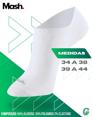 MASH Kit 3 Pares Meia Invisível Sapatilha Esportiva Faixa Tensora Active Unissex,1 Branca - 1 Cinza