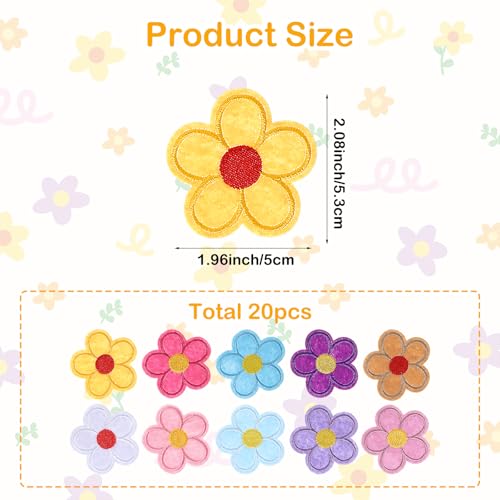 YUXIANLB Mixed Color Daisy Flower Patches 20pcs 4cm Embroidered Applique for Ironing or Sewing on Clothes Hats Jeans Shoes Bags DIY Fabric Stickers for Jackets Backpacks Pants Vests
