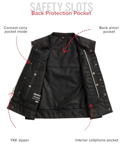 First Mfg Co Lowrider Mens Motorcycle Biker Riding Armor Club Style Black Leather, Twill, Moto Mesh, Perforated Vest
