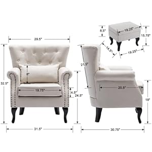 Chairus mid century modern accent chair with ottoman comfy linen single sofa chair button tufted wingback armchair with pillow for living roombedroomclub beige  urban country home decor
