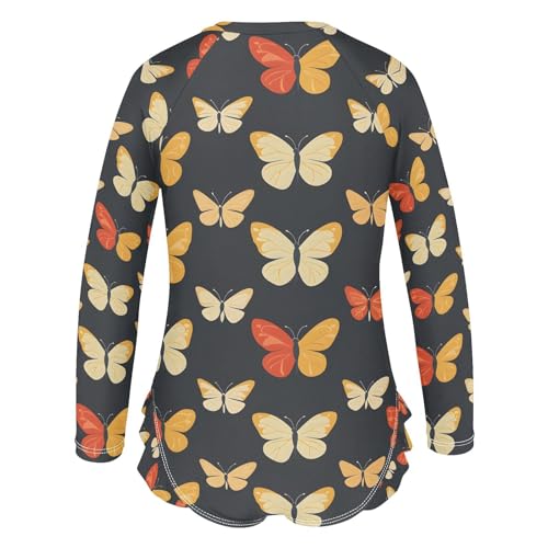 ALAZA Dark Butterfly Blue Girls One Piece Swimsuit Long Sleeve Rash Guard Swimsuits UV 50+ Swimwear Zipper3